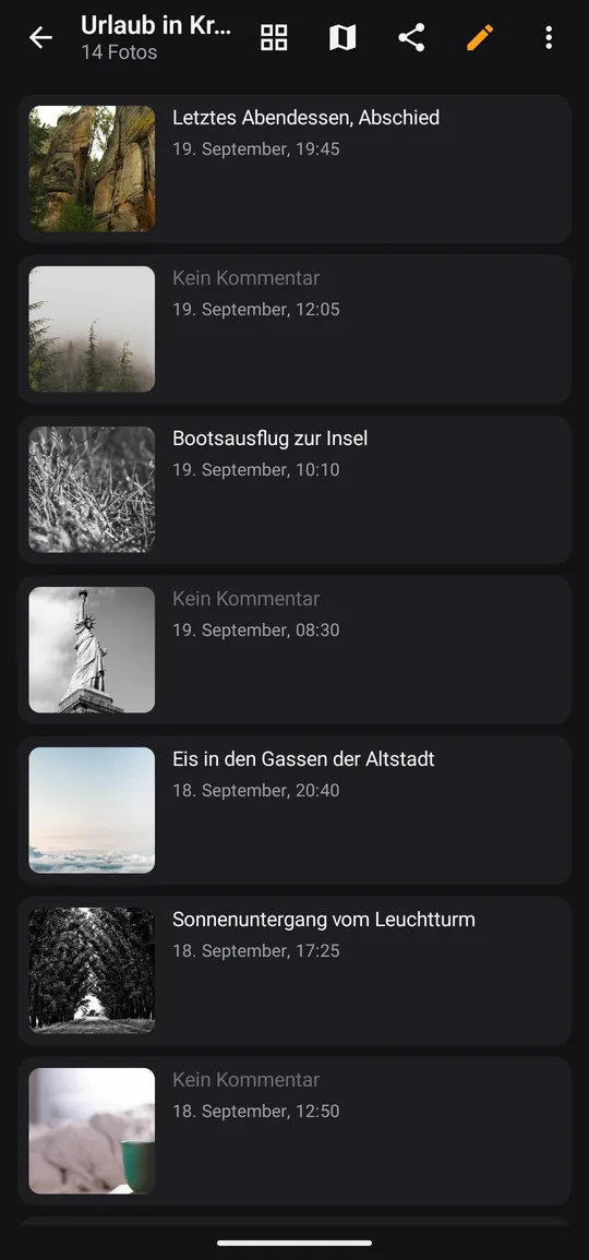 Die Geschichte einer Reise, bereit zum Teilen